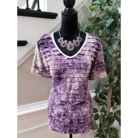 Only Nine Top Blouse Women's Size 3X Purple Casual Ruffle Short Sleeve V-Neck - Picture 2 of 11